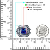 Princess Cut Vintage Art Deco Three Piece Bridal Set Wedding Ring Band Round Simulated Cubic Zirconia 925 Sterling Silver