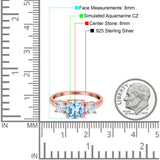 Cushion Three Stone Engagement Ring Simulated Cubic Zirconia 925 Sterling Silver