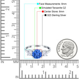 Cushion Three Stone Engagement Ring Simulated Cubic Zirconia 925 Sterling Silver