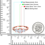 Three Stone Oval Engagement Ring Simulated Cubic Zirconia 925 Sterling Silver