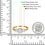 Three Stone Oval Engagement Ring Simulated Cubic Zirconia 925 Sterling Silver