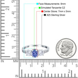 Three Stone Oval Engagement Ring Simulated Cubic Zirconia 925 Sterling Silver