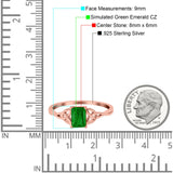 Engagement Ring Emerald Cut Simulated Cubic Zirconia Solid 925 Sterling Silver