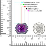 Three Piece Ring Band Flower Art Deco Princess Cut Wedding Bridal Ring Round Amethyst Simulated Cubic Zirconia 925 Sterling Silver