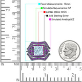 Three Piece Ring Band Flower Art Deco Princess Cut Wedding Bridal Ring Round Amethyst Simulated Cubic Zirconia 925 Sterling Silver