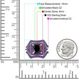 Three Piece Ring Band Flower Art Deco Princess Cut Wedding Bridal Ring Round Amethyst Simulated Cubic Zirconia 925 Sterling Silver