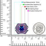 Three Piece Ring Band Flower Art Deco Princess Cut Wedding Bridal Ring Round Amethyst Simulated Cubic Zirconia 925 Sterling Silver