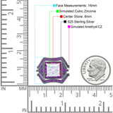 Three Piece Ring Band Flower Art Deco Princess Cut Wedding Bridal Ring Round Amethyst Simulated Cubic Zirconia 925 Sterling Silver