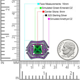 Three Piece Ring Band Flower Art Deco Princess Cut Wedding Bridal Ring Round Amethyst Simulated Cubic Zirconia 925 Sterling Silver