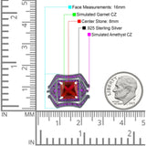 Three Piece Ring Band Flower Art Deco Princess Cut Wedding Bridal Ring Round Amethyst Simulated Cubic Zirconia 925 Sterling Silver