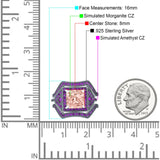 Three Piece Ring Band Flower Art Deco Princess Cut Wedding Bridal Ring Round Amethyst Simulated Cubic Zirconia 925 Sterling Silver