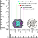 Three Piece Ring Band Flower Art Deco Princess Cut Wedding Bridal Ring Round Amethyst Simulated Cubic Zirconia 925 Sterling Silver