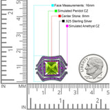 Three Piece Ring Band Flower Art Deco Princess Cut Wedding Bridal Ring Round Amethyst Simulated Cubic Zirconia 925 Sterling Silver