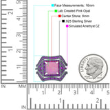 Three Piece Ring Band Flower Art Deco Princess Cut Wedding Bridal Ring Round Amethyst Simulated Cubic Zirconia 925 Sterling Silver