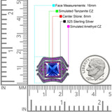 Three Piece Ring Band Flower Art Deco Princess Cut Wedding Bridal Ring Round Amethyst Simulated Cubic Zirconia 925 Sterling Silver