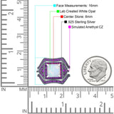 Three Piece Ring Band Flower Art Deco Princess Cut Wedding Bridal Ring Round Amethyst Simulated Cubic Zirconia 925 Sterling Silver
