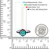 Flower Art Deco Wedding Ring Round Black Simulated Cubic Zirconia 925 Sterling Silver