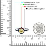 Flower Art Deco Wedding Ring Round Black Simulated Cubic Zirconia 925 Sterling Silver