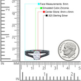 Split Shank Halo Oval Wedding Engagement Ring Round Black Simulated Cubic Zirconia 925 Sterling Silver