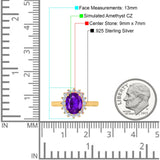 Halo Art Deco Oval Wedding Engagement Bridal Ring Round Simulated Cubic Zirconia 925 Sterling Silver