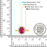Halo Art Deco Oval Wedding Engagement Bridal Ring Round Simulated Cubic Zirconia 925 Sterling Silver