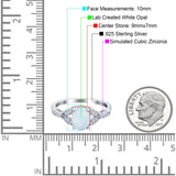 Oval Art Deco Wedding Engagement Bridal Ring Accent Vintage Round Simulated Cubic Zirconia 925 Sterling Silver
