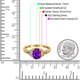 Oval Green Emerald Art Deco Wedding Engagement Bridal Ring Accent Vintage Round Simulated Cubic Zirconia 925 Sterling Silver