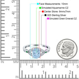 Oval Green Emerald Art Deco Wedding Engagement Bridal Ring Accent Vintage Round Simulated Cubic Zirconia 925 Sterling Silver