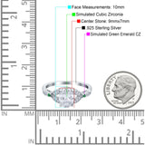 Oval Green Emerald Art Deco Wedding Engagement Bridal Ring Accent Vintage Round Simulated Cubic Zirconia 925 Sterling Silver