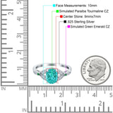 Oval Green Emerald Art Deco Wedding Engagement Bridal Ring Accent Vintage Round Simulated Cubic Zirconia 925 Sterling Silver