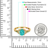 Oval Green Emerald Art Deco Wedding Engagement Bridal Ring Accent Vintage Round Simulated Cubic Zirconia 925 Sterling Silver