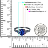 Oval Blue Sapphire Art Deco Wedding Engagement Bridal Ring Accent Vintage Round Simulated Cubic Zirconia 925 Sterling Silver