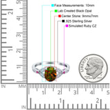 Oval Art Deco Wedding Engagement Bridal Ring Accent Vintage Round Simulated Ruby Cubic Zirconia 925 Sterling Silver