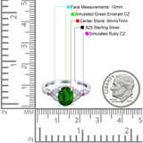 Oval Art Deco Wedding Engagement Bridal Ring Accent Vintage Round Simulated Ruby Cubic Zirconia 925 Sterling Silver