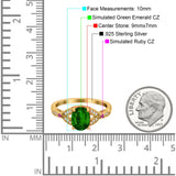 Oval Art Deco Wedding Engagement Bridal Ring Accent Vintage Round Simulated Ruby Cubic Zirconia 925 Sterling Silver