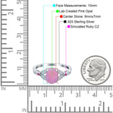 Oval Art Deco Wedding Engagement Bridal Ring Accent Vintage Round Simulated Ruby Cubic Zirconia 925 Sterling Silver