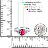 Oval Art Deco Wedding Engagement Bridal Ring Accent Vintage Round Simulated Ruby Cubic Zirconia 925 Sterling Silver