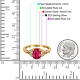 Oval Art Deco Wedding Engagement Bridal Ring Accent Vintage Round Simulated Ruby Cubic Zirconia 925 Sterling Silver