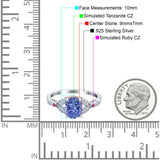 Oval Art Deco Wedding Engagement Bridal Ring Accent Vintage Round Simulated Ruby Cubic Zirconia 925 Sterling Silver