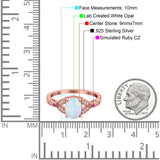 Oval Art Deco Wedding Engagement Bridal Ring Accent Vintage Round Simulated Ruby Cubic Zirconia 925 Sterling Silver