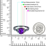Oval Blue Aquamarine Art Deco Wedding Engagement Bridal Ring Accent Vintage Round Simulated Cubic Zirconia 925 Sterling Silver