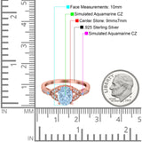 Oval Blue Aquamarine Art Deco Wedding Engagement Bridal Ring Accent Vintage Round Simulated Cubic Zirconia 925 Sterling Silver