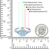 Oval Blue Aquamarine Art Deco Wedding Engagement Bridal Ring Accent Vintage Round Simulated Cubic Zirconia 925 Sterling Silver