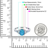 Oval Blue Aquamarine Art Deco Wedding Engagement Bridal Ring Accent Vintage Round Simulated Cubic Zirconia 925 Sterling Silver