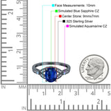 Oval Blue Aquamarine Art Deco Wedding Engagement Bridal Ring Accent Vintage Round Simulated Cubic Zirconia 925 Sterling Silver