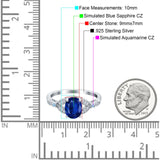 Oval Blue Aquamarine Art Deco Wedding Engagement Bridal Ring Accent Vintage Round Simulated Cubic Zirconia 925 Sterling Silver