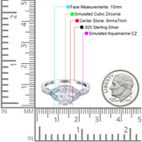 Oval Blue Aquamarine Art Deco Wedding Engagement Bridal Ring Accent Vintage Round Simulated Cubic Zirconia 925 Sterling Silver