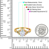 Oval Blue Aquamarine Art Deco Wedding Engagement Bridal Ring Accent Vintage Round Simulated Cubic Zirconia 925 Sterling Silver