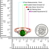 Oval Blue Aquamarine Art Deco Wedding Engagement Bridal Ring Accent Vintage Round Simulated Cubic Zirconia 925 Sterling Silver