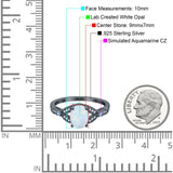 Oval Blue Aquamarine Art Deco Wedding Engagement Bridal Ring Accent Vintage Round Simulated Cubic Zirconia 925 Sterling Silver